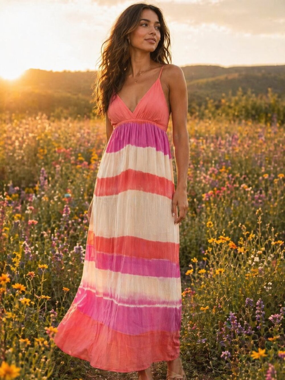 Gypsy 05 Pink and Cream Spaghetti Strap Sundress Maxi